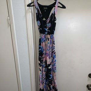 Yumi Kim Black Silk Floral Maxi Dress XS
